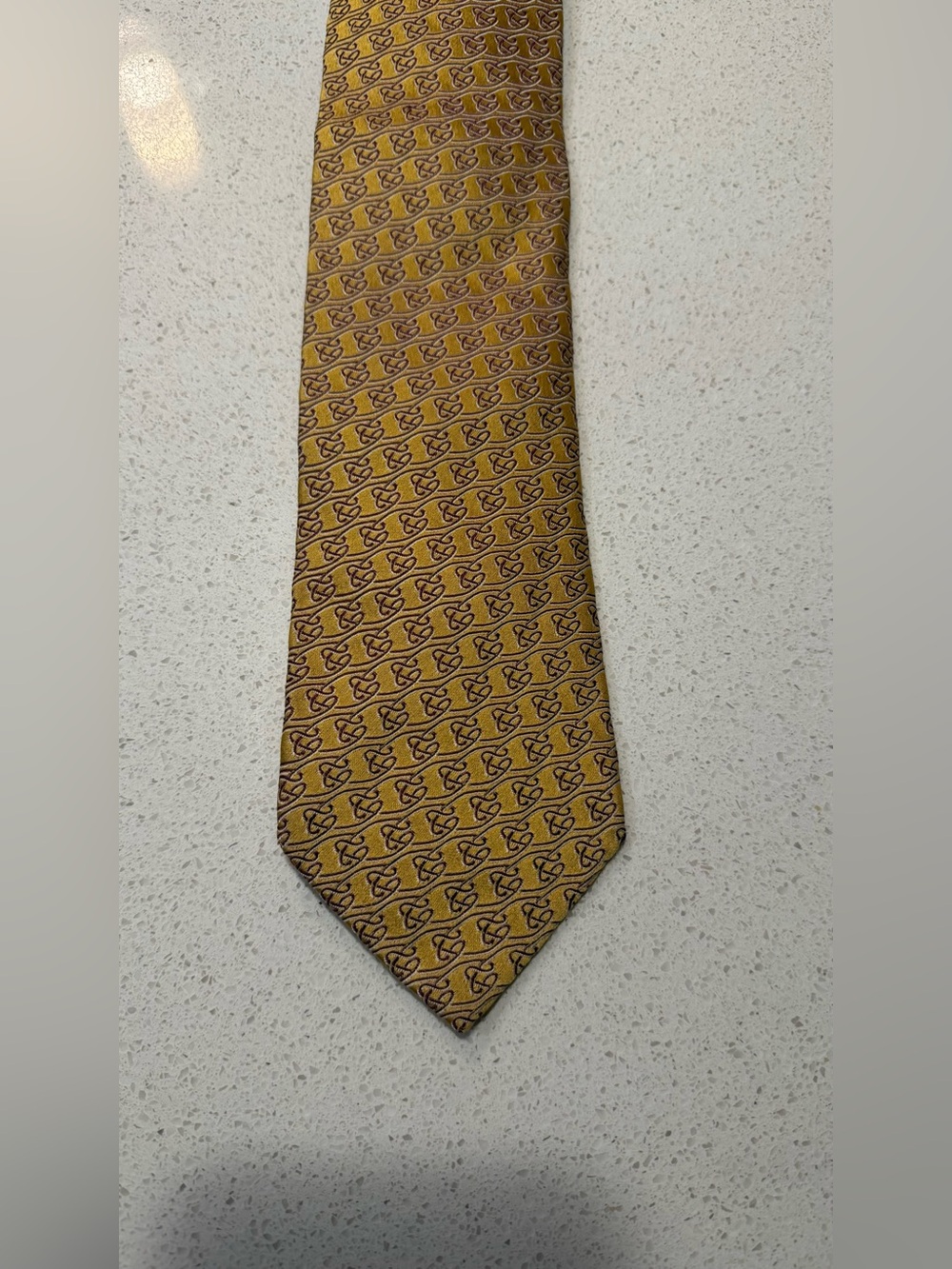 Zegna Gold & Burgundy Interlocking Print Silk Tie